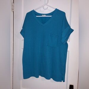 Teal V-Neck Ribbed Women's Top